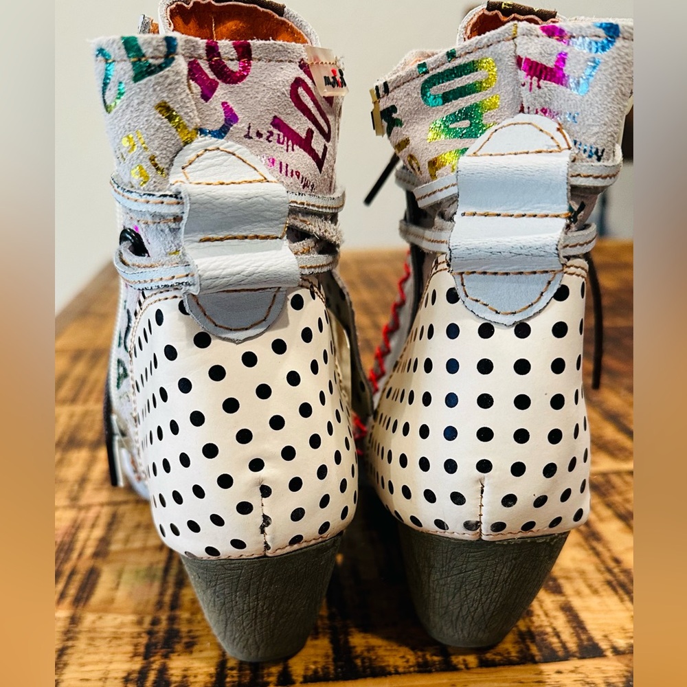 MAIA TMA EYES RETRO POLKA DOT LEATHER BOOTIE WOMENS SZ 8 1/2 / US 40 NWT - Picture 6 of 12